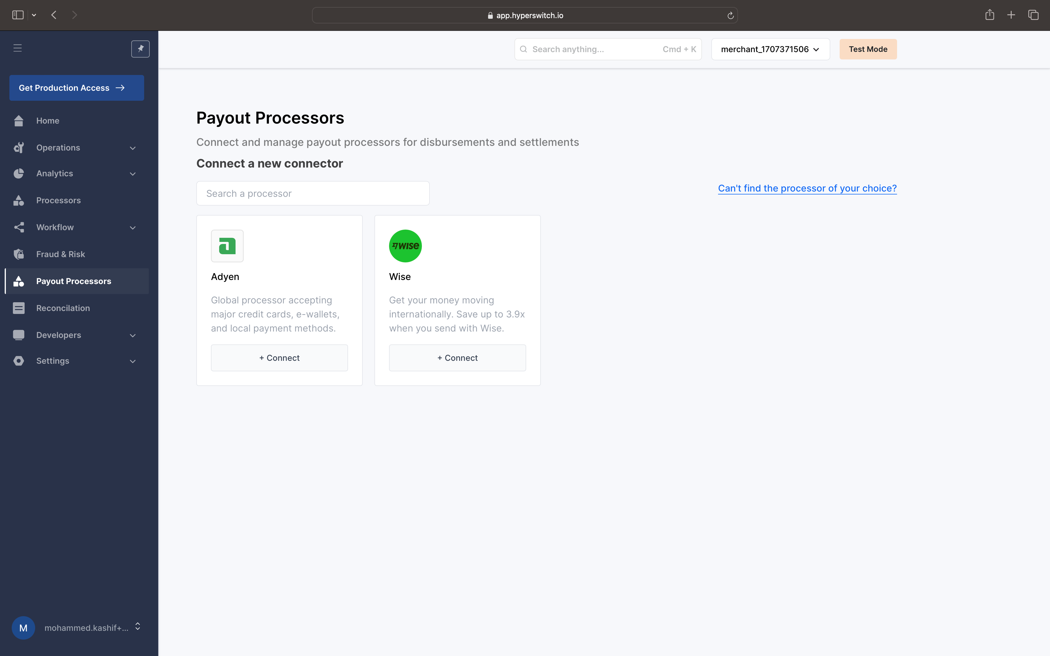 Payout Processors list